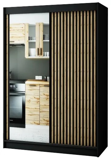 Dulap de haine 150 cm Ladonna 2 (negru mat) (cu oglindă). 1045688