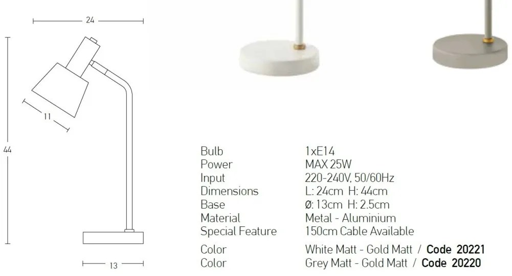 Veioza, lampa de masa design modern Bing gri, auriu