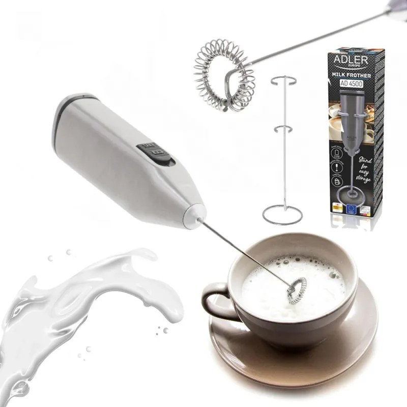 Mixer Frappe Adler AD 4500, Agitator și corp din oțel inoxidabil, 2xAA, Argintiu