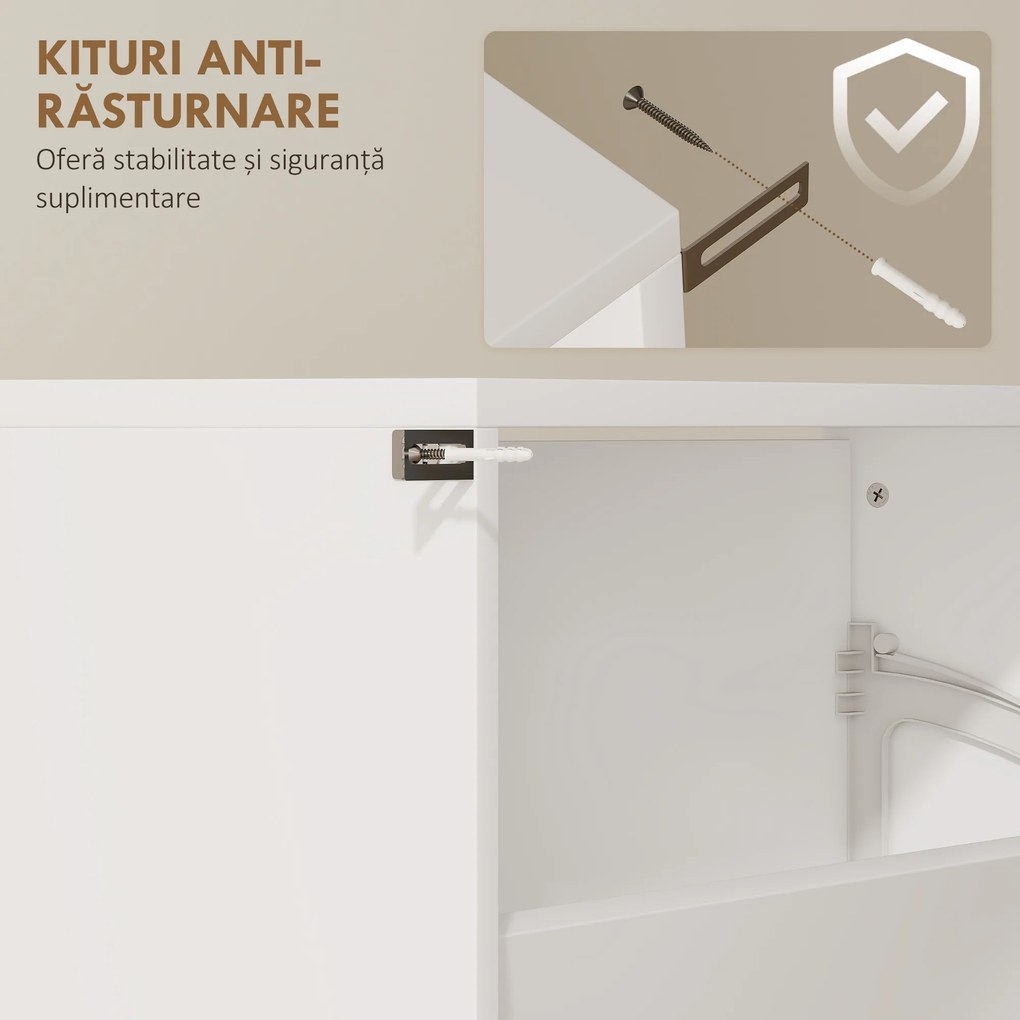 HOMCOM Dulap pentru Pantofi Economizor de Spațiu cu 4 Uși cu Oglindă 63x17x146 cm Alb | Aosom Romania