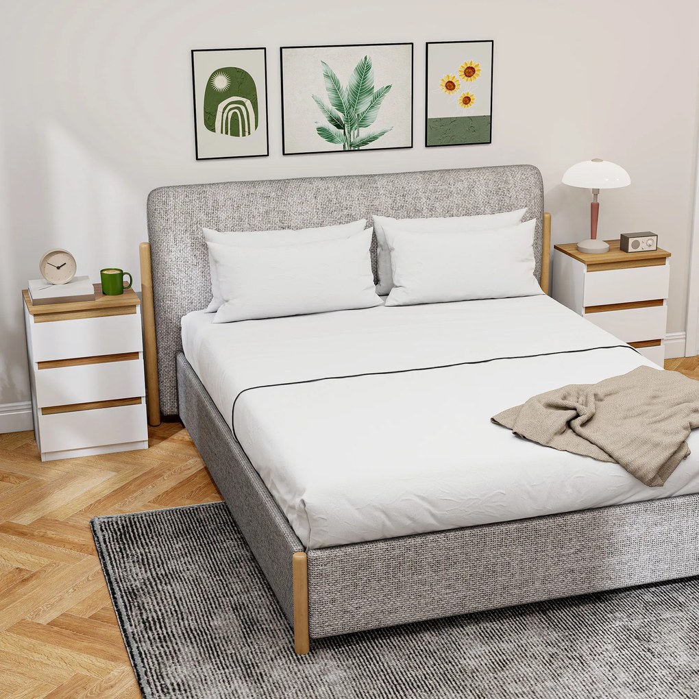 HOMCOM Set de 2 Mesite de Noapte Înguste de 3 Sertare Comode pentru Sufragerie Hol 40x30x59,5 cm Alb | Aosom Romania