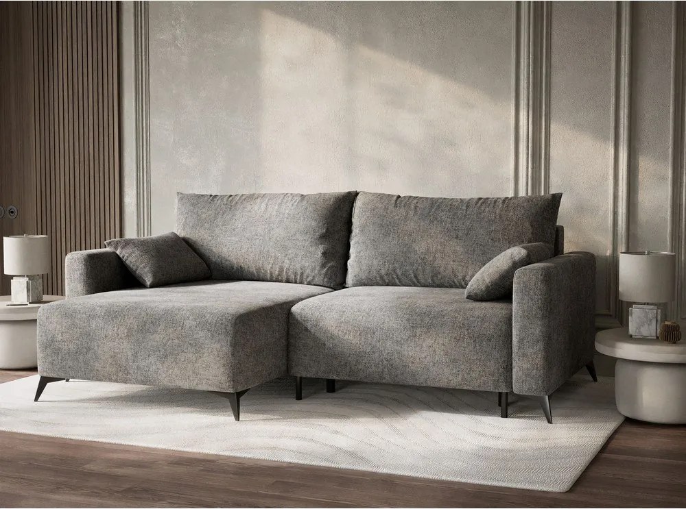 Colțar gri extensibil/cu spațiu de depozitare cu tapițerie din chenille (cu colț pe partea stângă/cu șezlong) Leon – Maison de Rêve