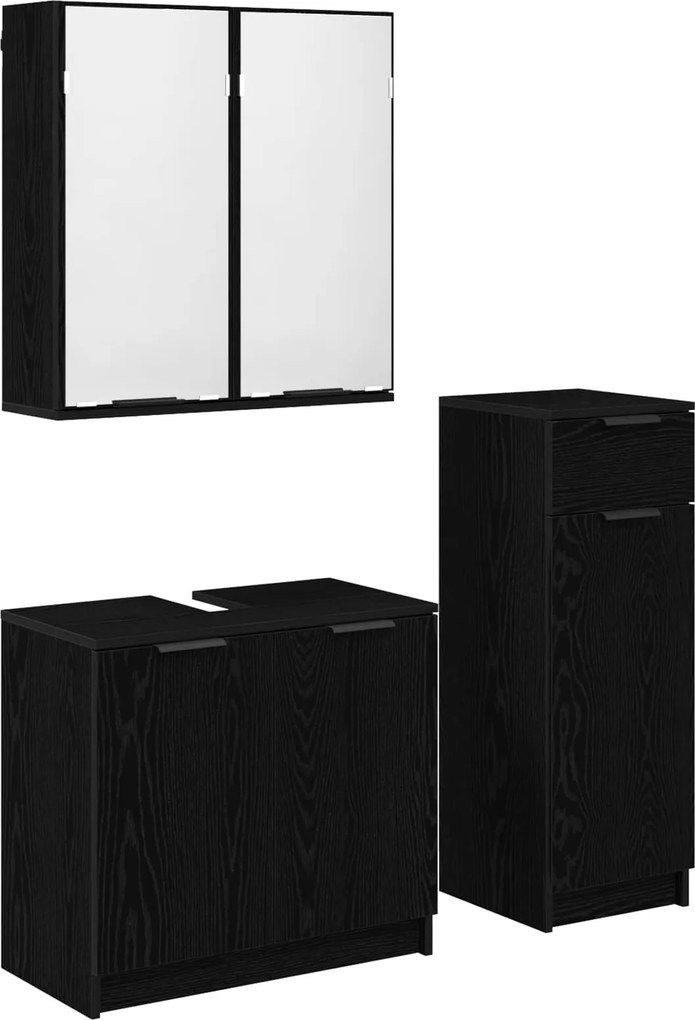 vidaXL Set de mobilier pentru baie 3 pcs Stejar Negru Lemn compozit