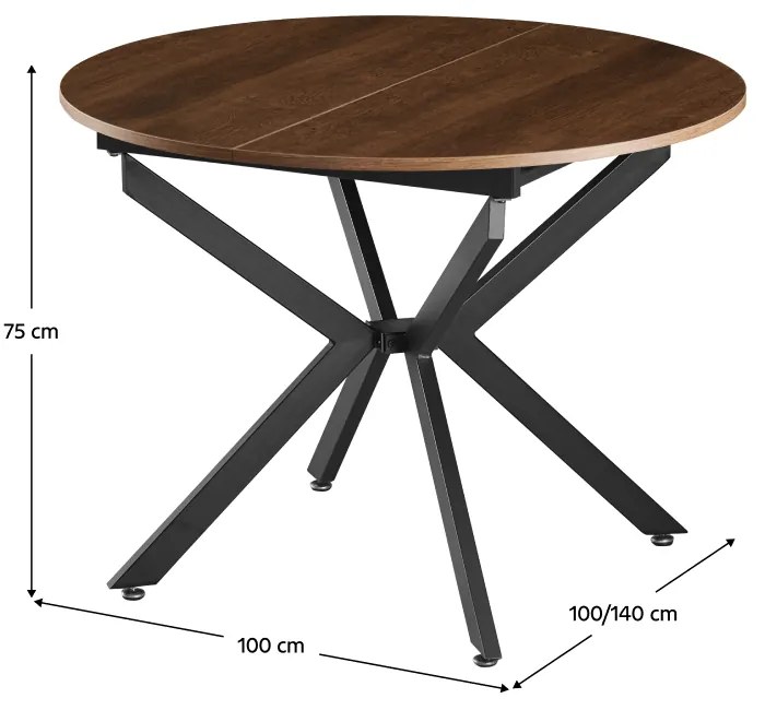 Masa extensibila de dining, stejar inchis neagra, 100x100-140x75 cm, ABERO TIP 1