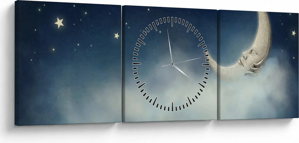 Tablou - Luna cu stele (cu ceas) (90x30 cm)