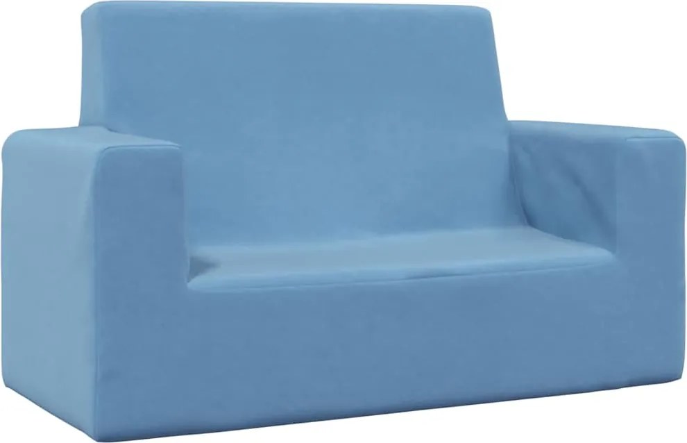 vidaXL Canapea pentru copii cu 2 locuri, albastru, pluș moale