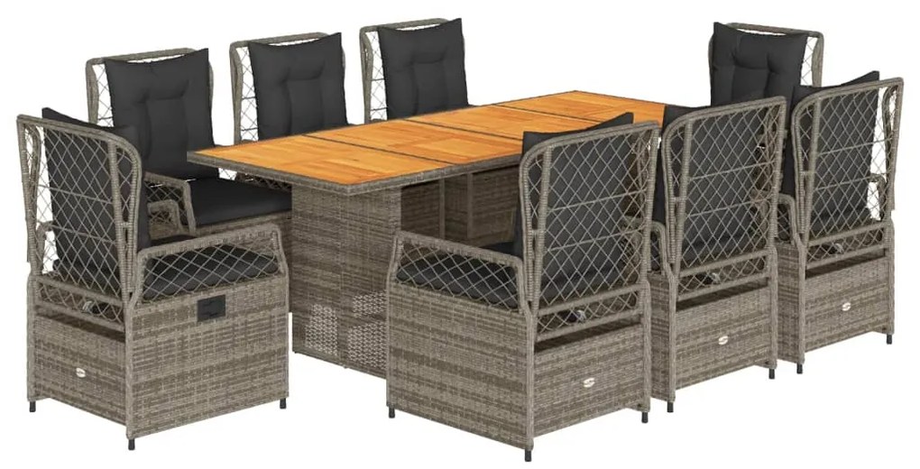 3262931 vidaXL Set mobilier grădină cu perne, 9 piese, gri, poliratan