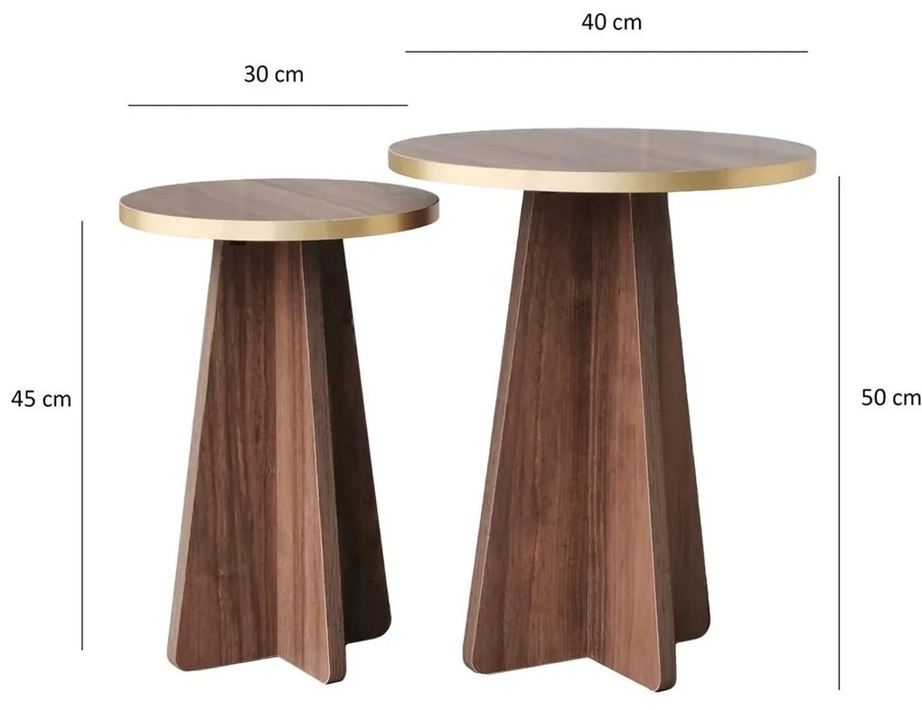 Set 2buc. măsuțe cafea Kabivo 1 (auriu + nuc). 1089598