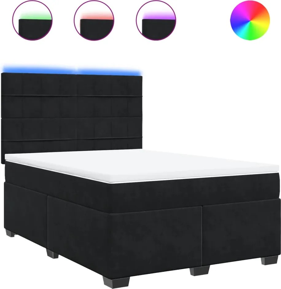 vidaXL Pat box spring cu saltea, negru, 160x200 cm, catifea