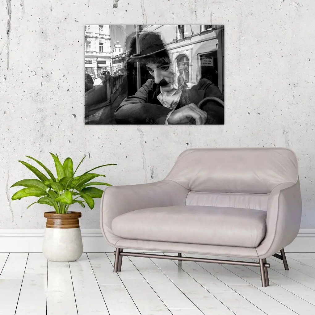 Tablou pe sticlă - Charles Chaplin la Praga (70x50 cm)