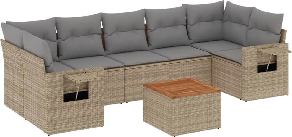 vidaXL Set canapele de grădină, 8 piese, cu perne, bej, poliratan