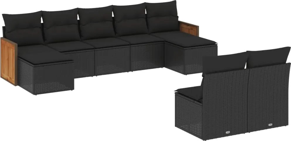 vidaXL Set mobilier de grădină cu perne, 9 piese, negru, poliratan