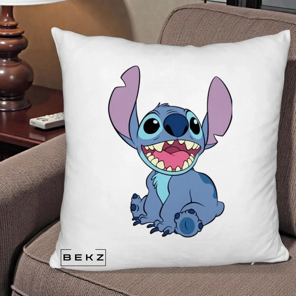Perna Personalizata Stitch Zambitor, 40x40 cm, Alb Pufos, Husa Detasabila, Perna Inclusa, BEKZ®