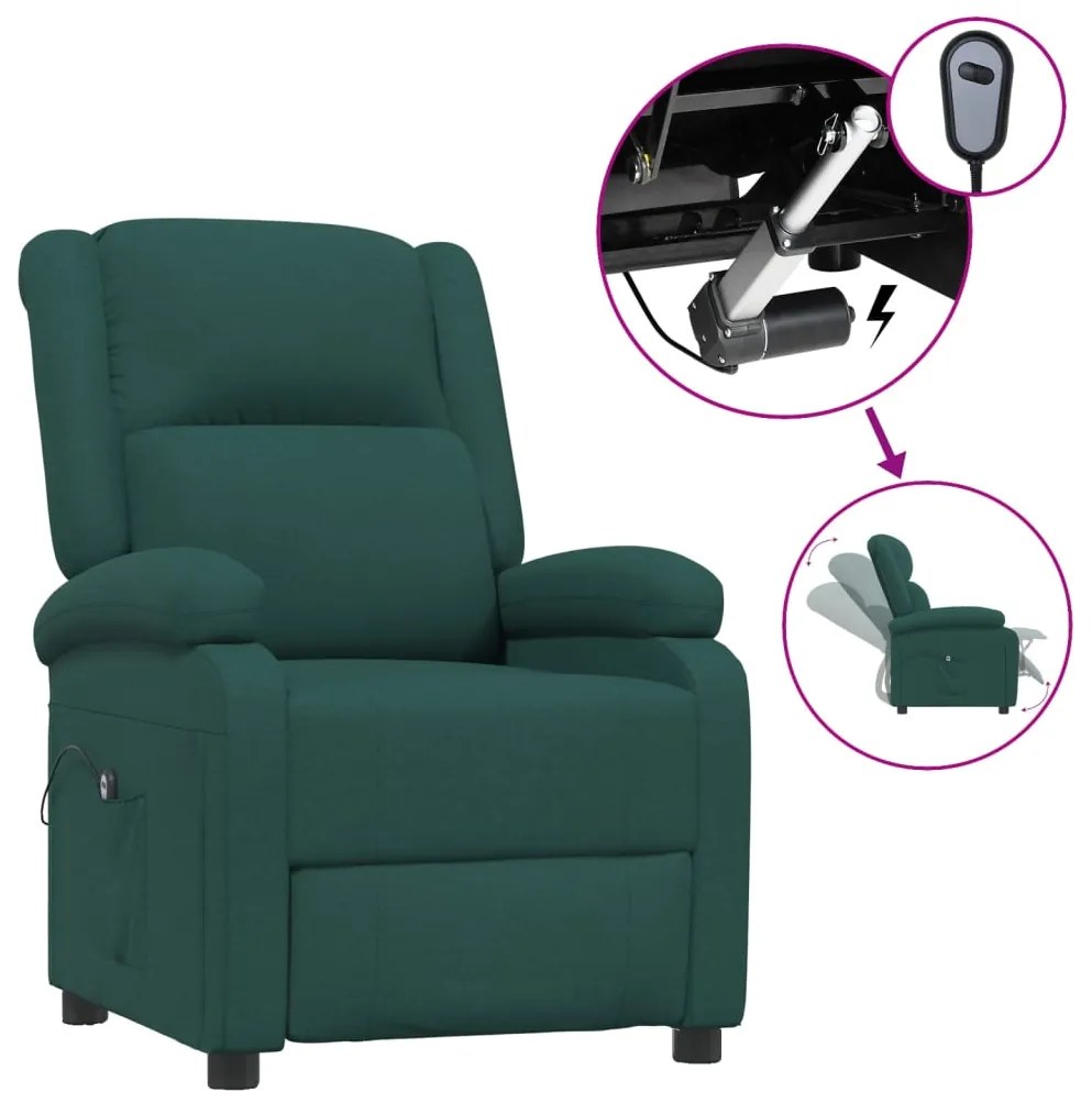 3098358 vidaXL Fotoliu rabatabil electric, verde închis, material textil