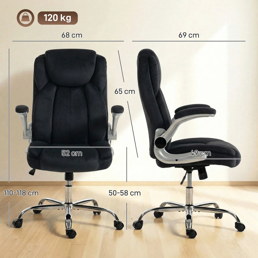 HOMCOM Scaun de birou ergonomic cu spătar înalt brațe rabatabile șezut cu arcuri înălțime reglabilă Negru | Aosom Romania