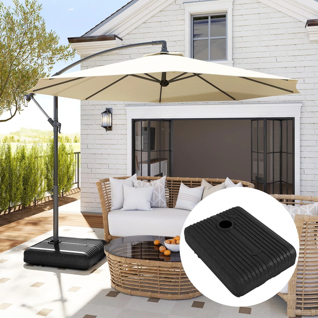 Outsunny Bază pentru Umbrelă din Plastic cu Consolă cu 2 Roți și Mâner, 80x60x19 cm, Negru | Aosom Romania