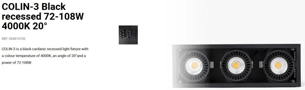 Spot LED incastrabil COLIN-3 Black recessed 72-108W 4000K 20°