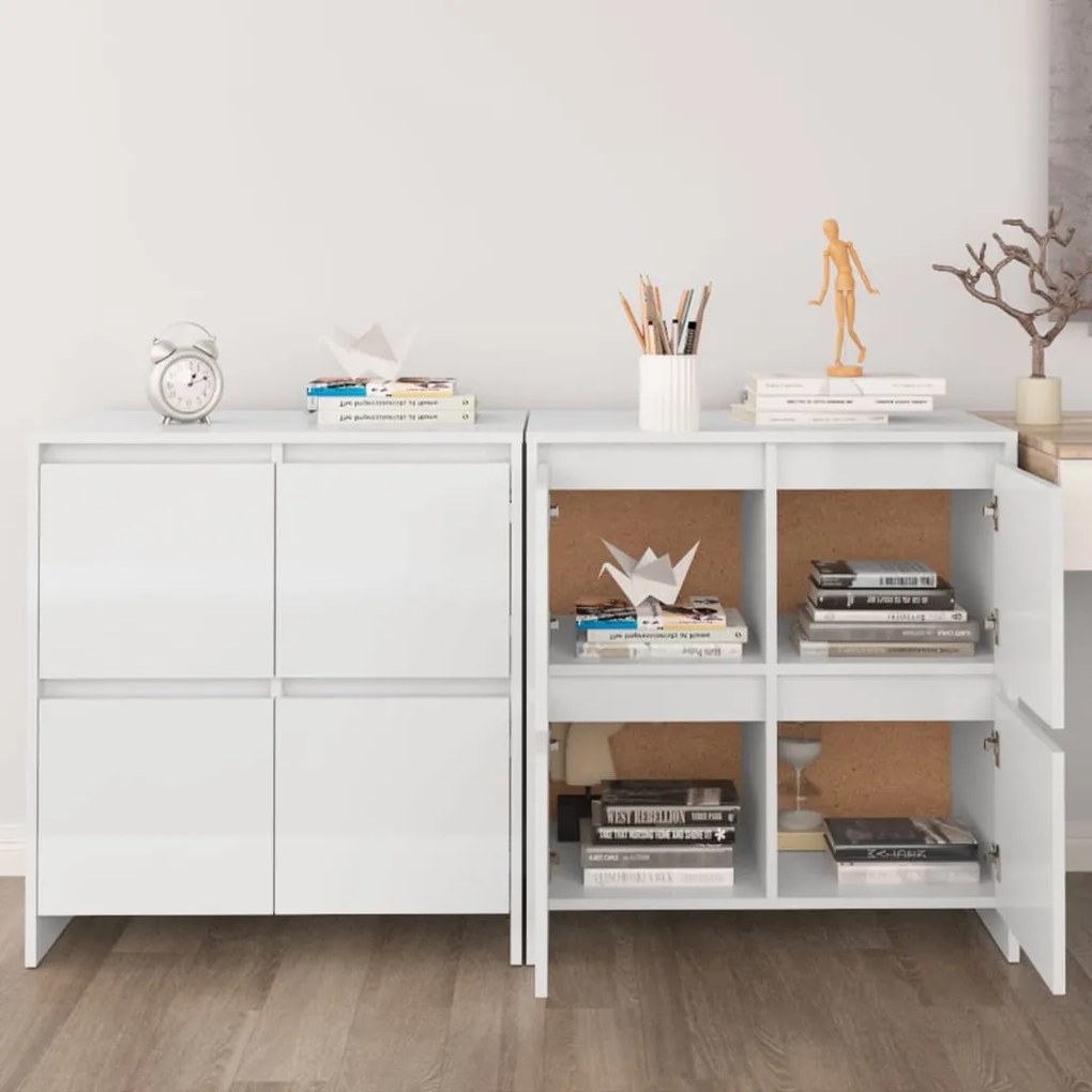 3098093 vidaXL Servante, 2 buc., alb extralucios, 70x41x75 cm, lemn prelucrat
