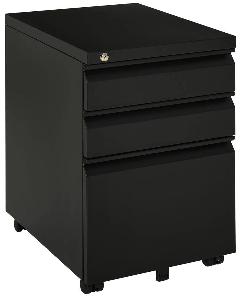 HOMCOM Dulap de birou mobil cu depozitare pe roți 3 sertare blocabile 39 x 48 x 60 cm negru | Aosom Romania