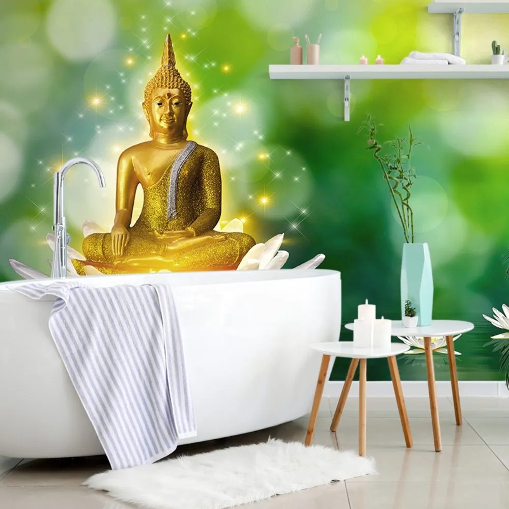 Tapet Buddha auriu pe o floare de lotus