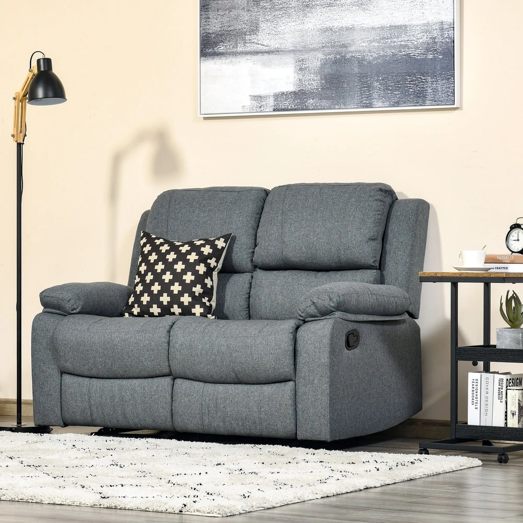 HOMCOM Canapea rabatabilă 2 locuri din material textil, canapea Relax cu șezut independent și brațe, 141.5x95x94.5cm, gri