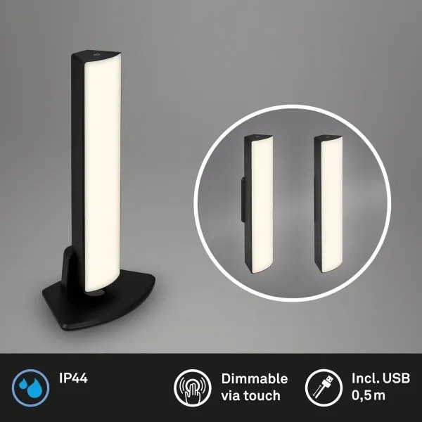 Lampă LED reîncărcabilă dimabil de masă de exterior Briloner 7474-015 LED/7W/5V 3000K negru