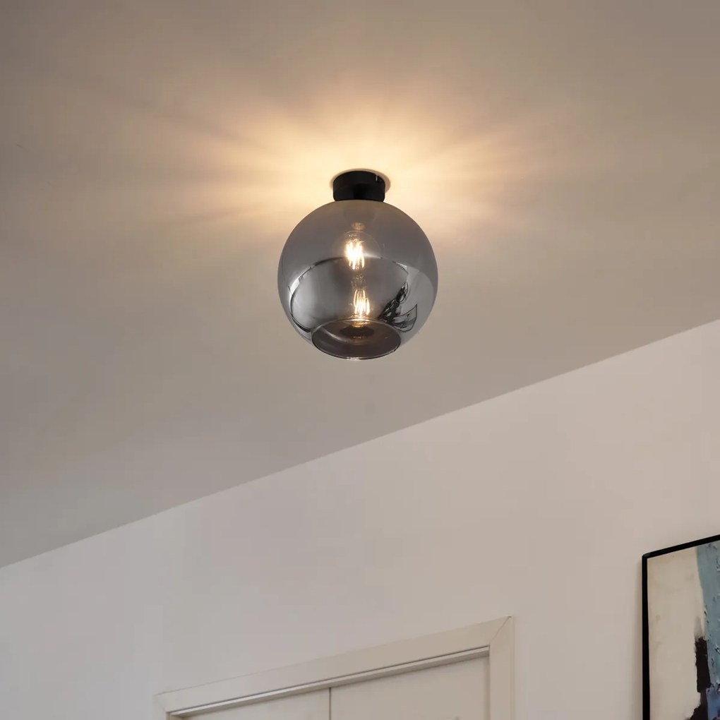 Plafonieră Art Deco neagră cu sticlă fumurie - Sandra