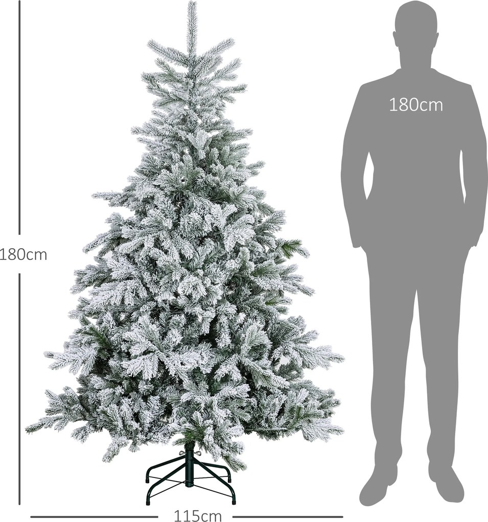 HOMCOM Brad de Crăciun Înzăpezit cu 1321 Crengi, Brad de Crăciun Artificial din Plastic și Metal, Ø115x180 cm, Verde | Aosom Romania
