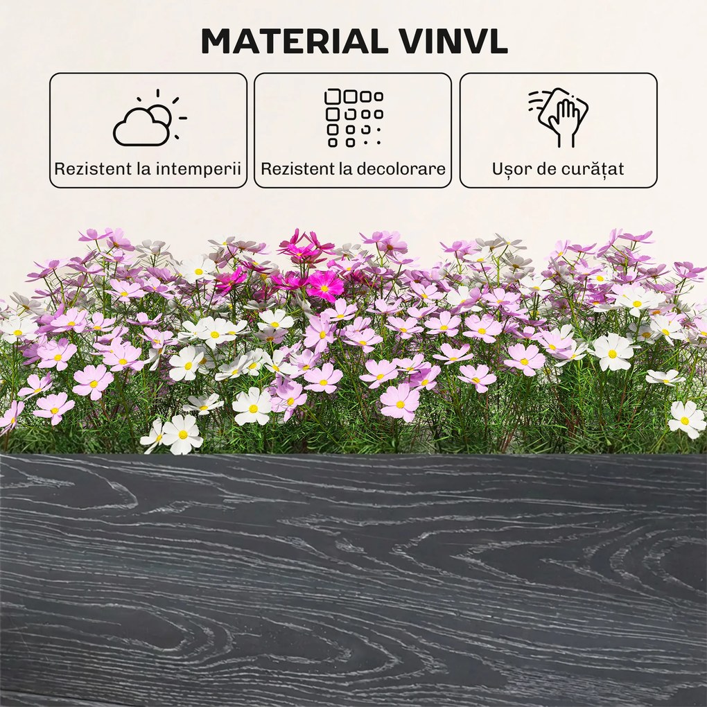 Outsunny Pat Înălțat de Grădină din Vinil, 102x102x33 cm, Kit Modular cu Picioare Interconectabile și Fund Deschis, Jardinieră pentru Flori, Ierburi și Legume, Gri Închis | Aosom Romania