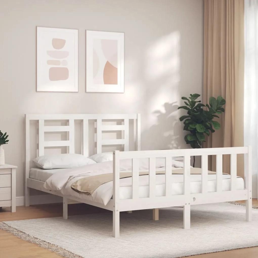 3192882 vidaXL Cadru de pat cu tăblie, alb, 140x200 cm, lemn masiv