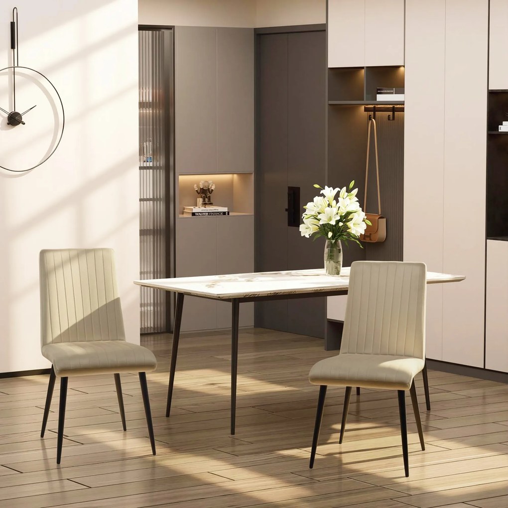 HOMCOM Set 3 Scaune de Bucătărie din Catifea cu Design Modern și Confortabil, 43x58x90 cm, Maro Deschis | Aosom Romania