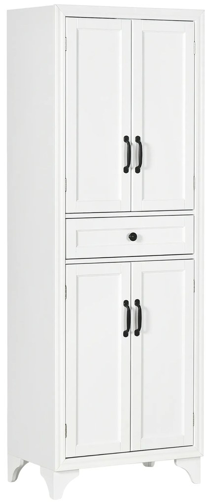 HOMCOM Bufet înalt armoire de cuisine 4 uși 2 dulapuri si 1 sertar central inaltime 170 cm cu raft reglabil alb | Aosom Romania