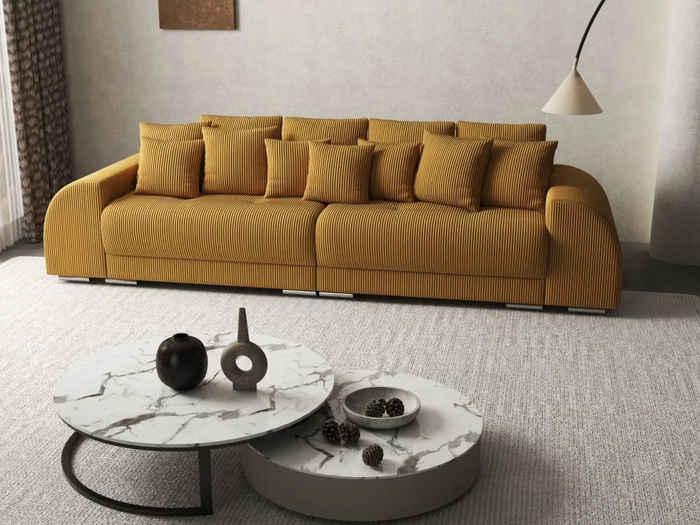 Canapea extensibilă dumonde cu 2 lăzi de depozitare si sezut confortabil din spuma high-density, Verona Zoom Mustar 310x100 cm