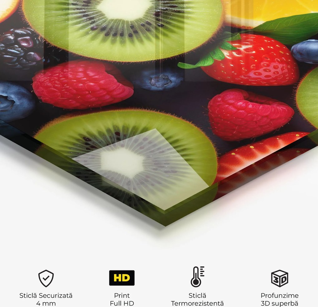 Panou Sticla Bucatarie, 50x70cm, Protectie aragaz, Antistropi, Termorezistent, Alimente, Fructe, Kiwi Fruit Mix