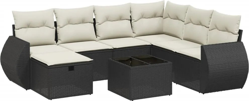 vidaXL Set mobilier de grădină cu perne, 8 piese, negru, poliratan