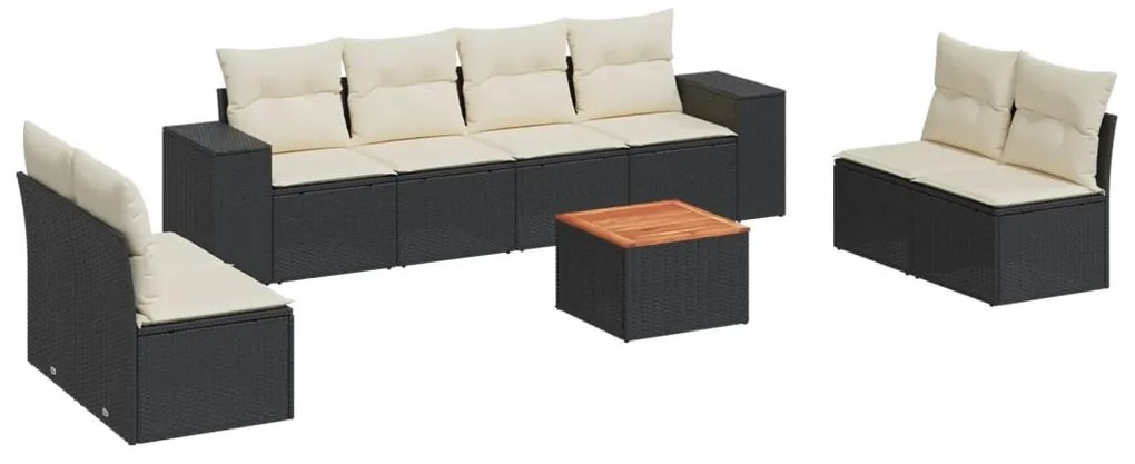 3257736 vidaXL Set mobilier de grădină cu perne, 9 piese, negru, poliratan