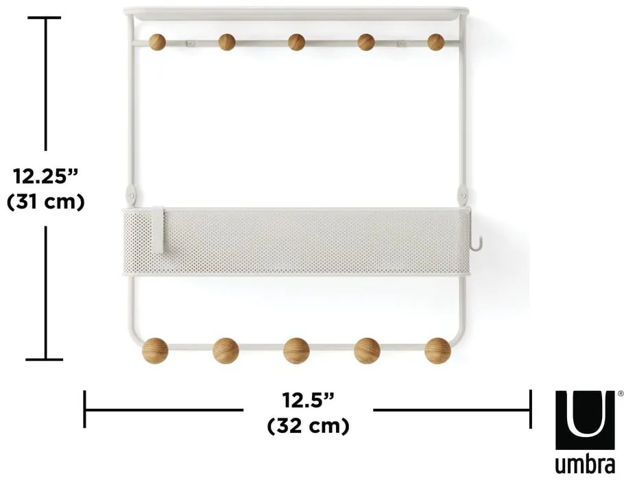 Cuier de perete alb/în culoare naturală cu raft din metal Estique – Umbra