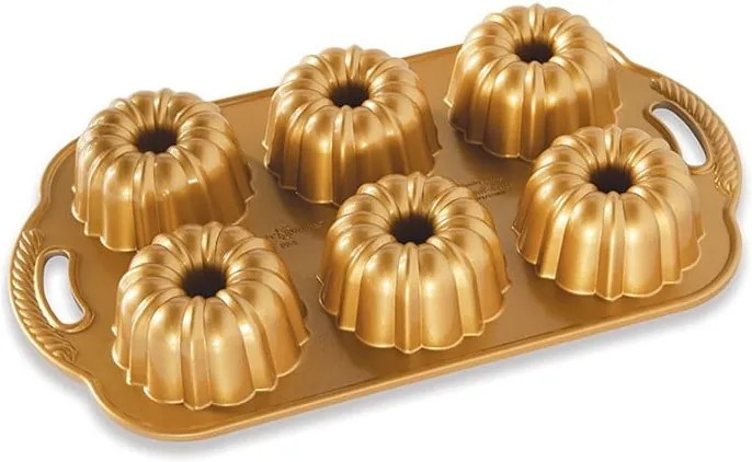 Formă pentru 6 mini prăjiturele Nordic Ware Anniversary, 1,1 l, auriu