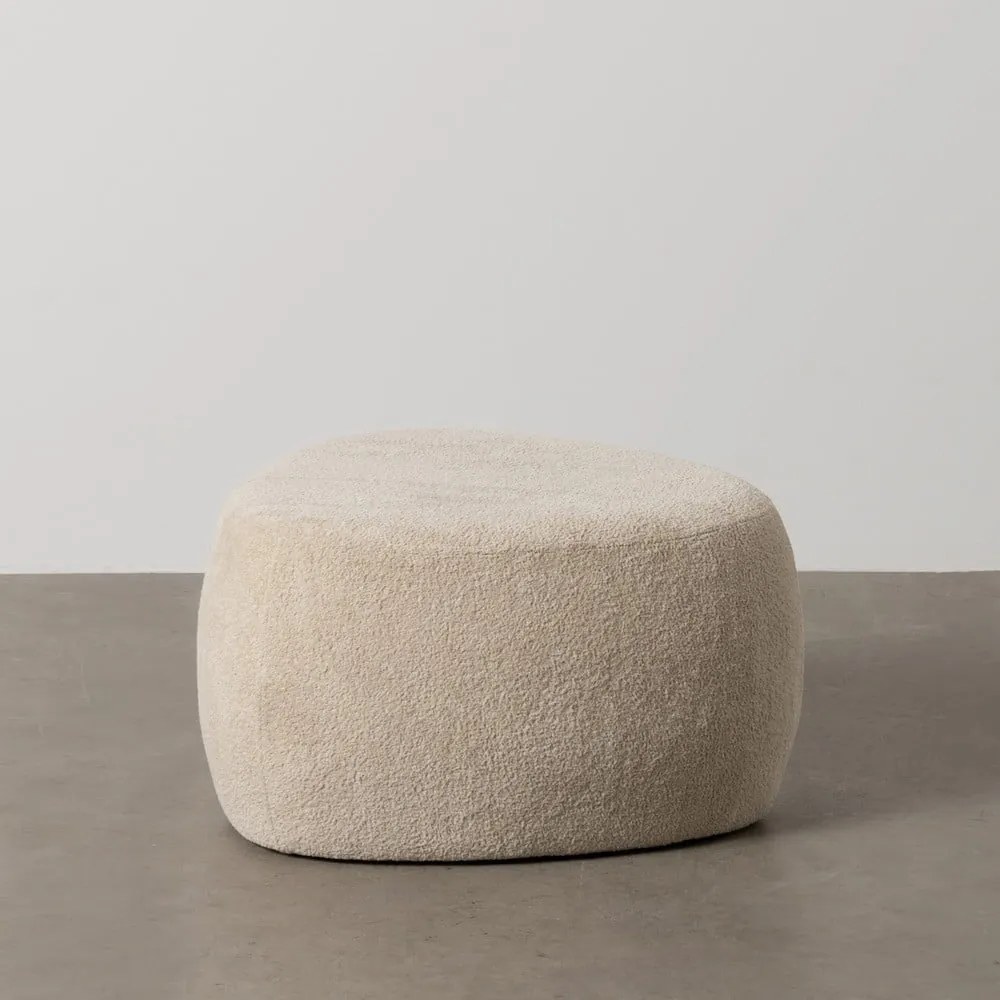 Taburet bej cu tapițerie din țesătură bouclé – Ixia