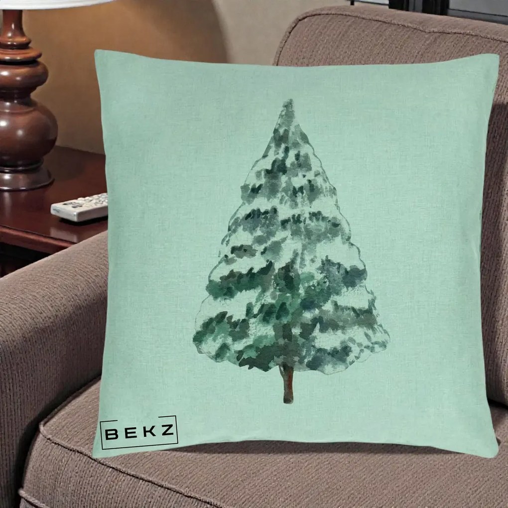 Perna Decorativa cu tematica de Craciun, Brad 2, 40x40 cm, Verde Menta, Husa Detasabila, Perna Inclusa, BEKZ®