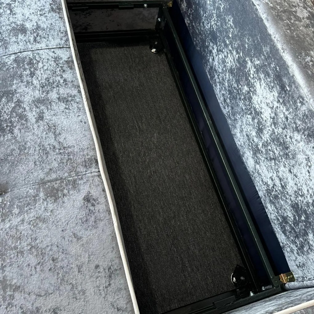 Canapea SAMY NEXT extensibila, 2 locuri, cu lada de depozitare, catifea plusata gri, cadru metalic, 152x100x92 cm Gri, catifea plusata