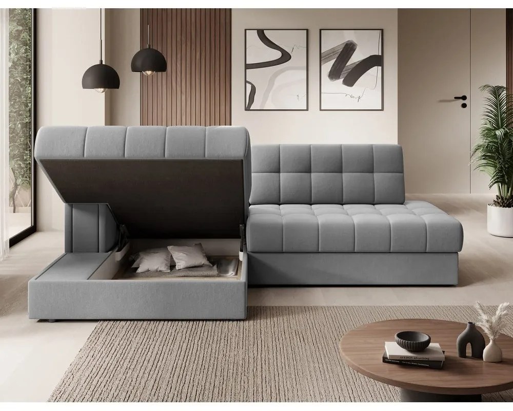 Colțar gri extensibil cu tapițerie din catifea (cu colț pe partea stângă/cu șezlong) Blezalt – ELTAP