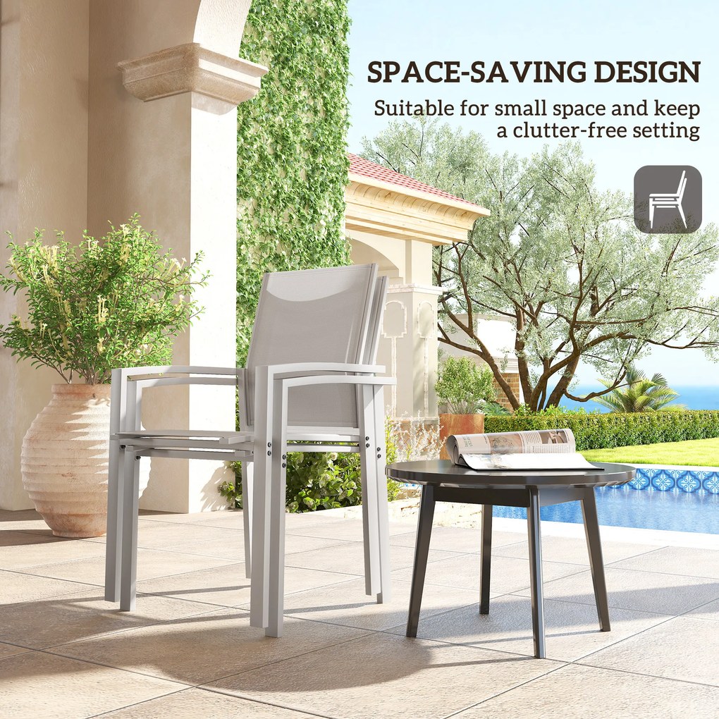 Outsunny Set de 2 Scaune de Grădină cu Cadru din Aluminiu, Plasă Respirabilă și Cotiere, 56x58x89 cm, Gri Deschis | Aosom Romania