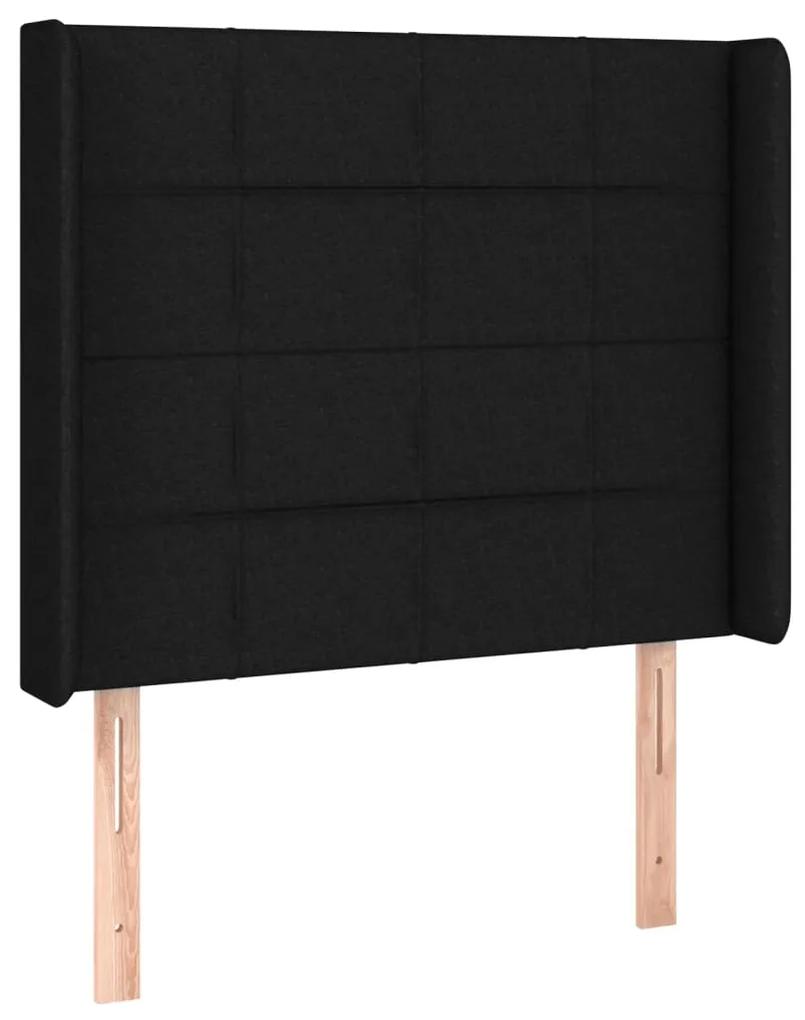 Pat cu arcuri, saltea si LED, negru, 90x200 cm, textil Negru, 90 x 200 cm, Cu blocuri patrate
