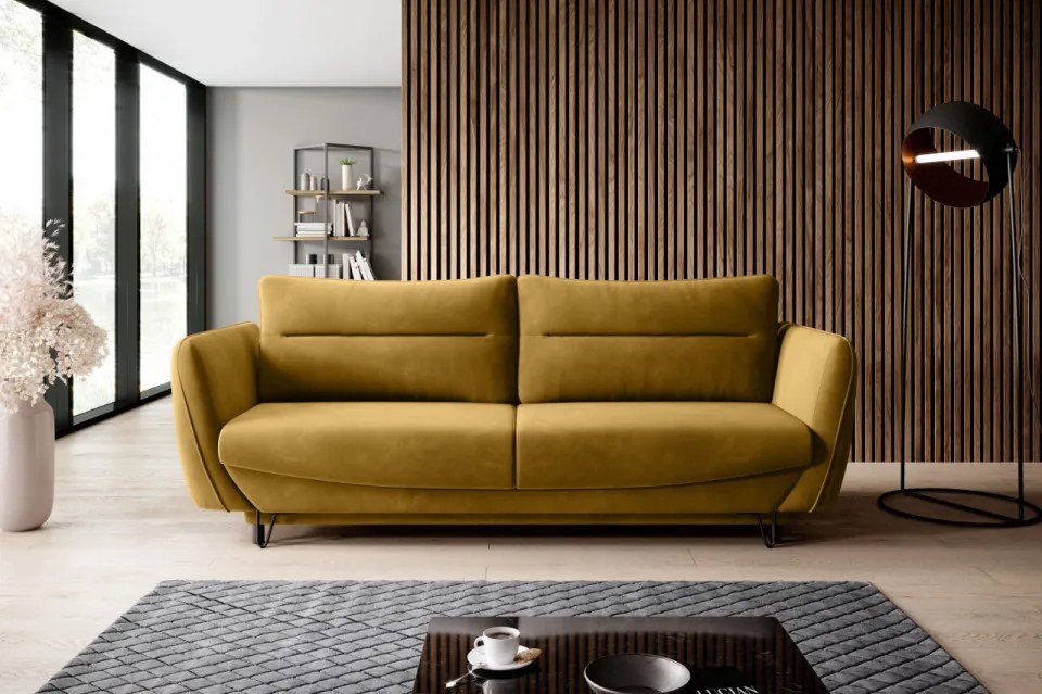 Canapea tapitata, extensibila, cu spatiu pentru depozitare, 236x90x95 cm, Silva 01, Eltap (Culoare: Mustar / Loco 45)