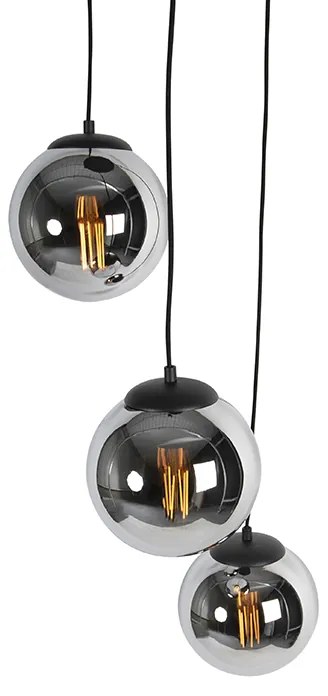 Lampă suspendată inteligentă neagră cu sticlă fumurie 3 lumini incl. WiFi ST64 - Pallon