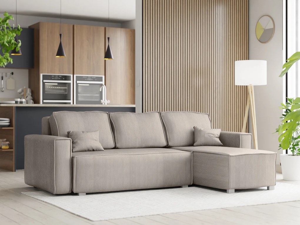 Canapea colt extensibila SMART COSARO bej, cu colt bilateral + 2 perne CADOU