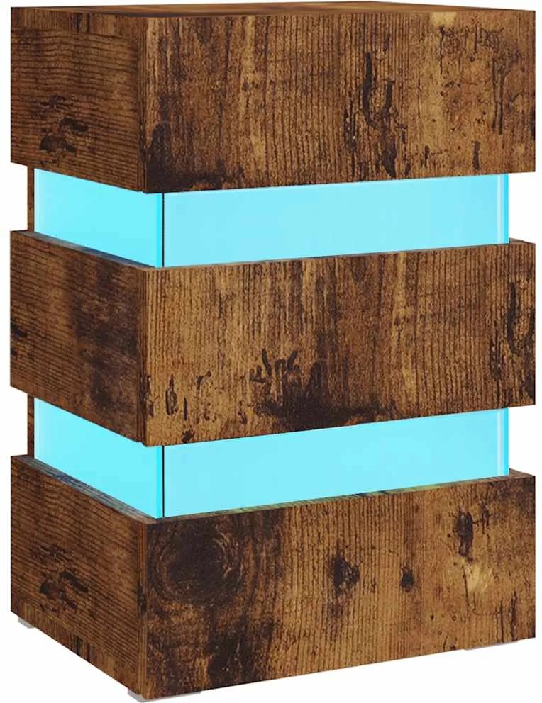 vidaXL Dulap noptieră cu LED, stejar afumat, 45x35x67cm lemn prelucrat