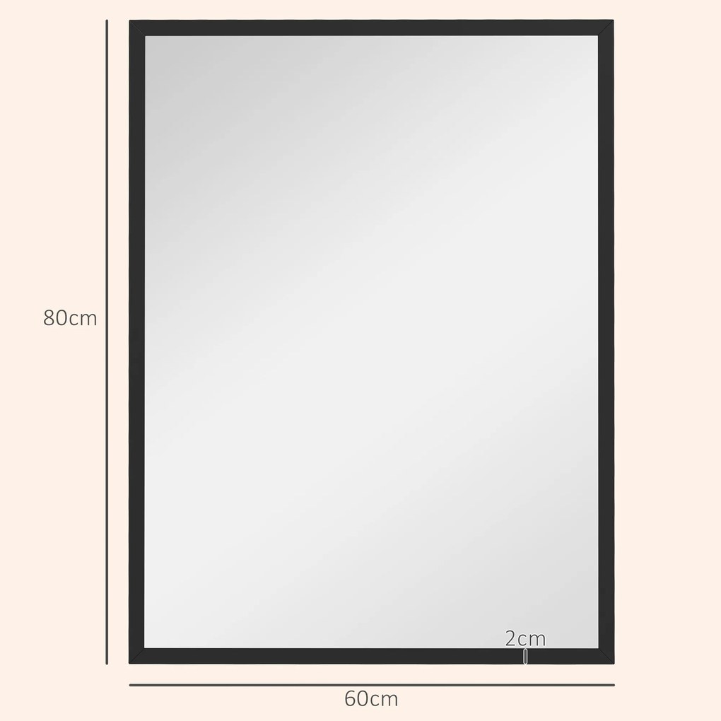 HOMCOM Oglindă Dreptunghiulară de Perete cu Cârlige, Sticlă și MDF, 60x80 cm, Negru | Aosom Romania