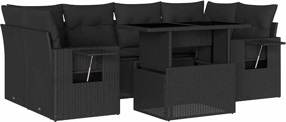 vidaXL Set canapele de grădină cu perne, 7 piese, negru, poliratan